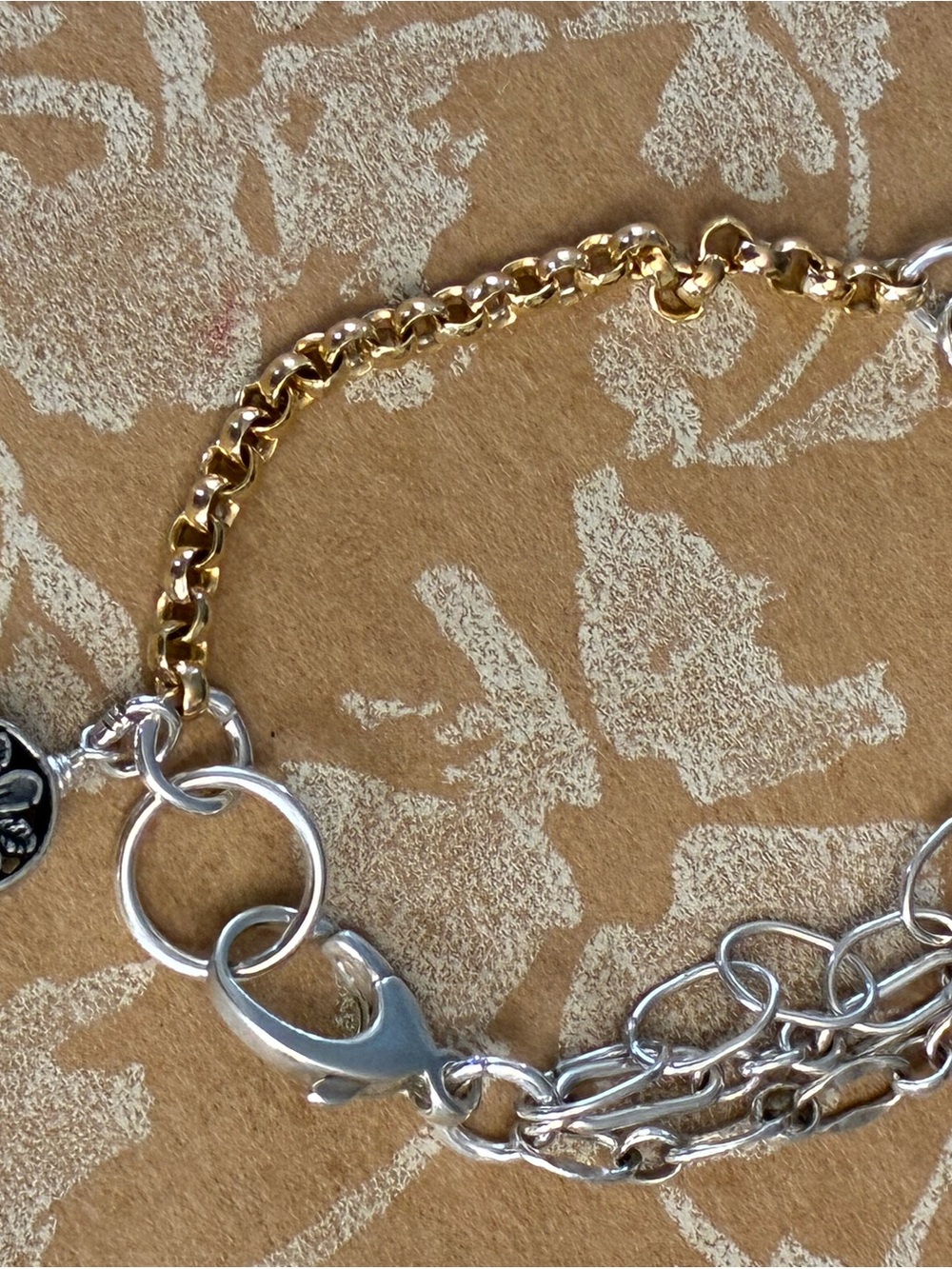Two-Tone Gold & Sterling Silver Chain Bracelet with Sterling Lobster Clasp Bead
